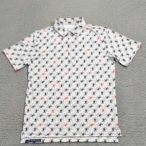 Robert Graham Stinger White and Black Skull Patterned Men's Golf Shirt Small